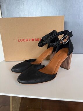 Lucky brand Braided Ankle-Strap Block Heel Pumps